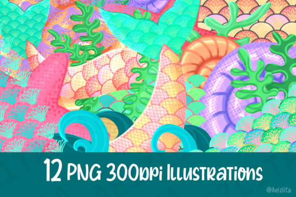 Download Mermaid Element Illustrations - 12 PNG's - Illustration Collection