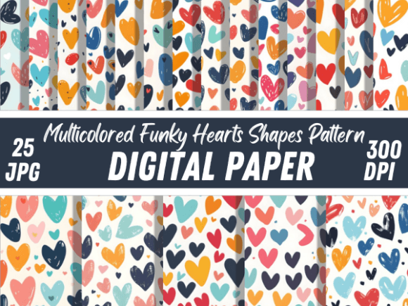 Download Multicolored Funky Hearts Shapes Pattern - Shape Collection