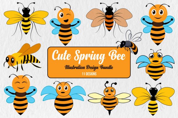 Download Cute Spring Bee Illustration Bundle - Illustration Collection