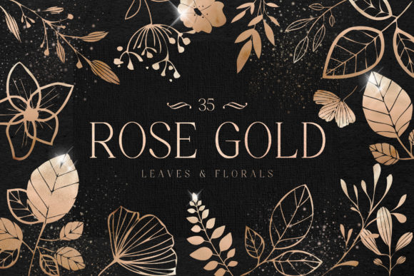 Download Rose Gold Leaves Florals Foil Elements - Elements Collection