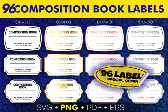 Download Composition Notebook Labels | 96 Labels - Notebook Collection