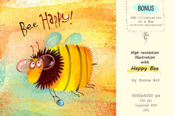 Download Happy Bee - Illustration Layered and PNG - Illustration Collection
