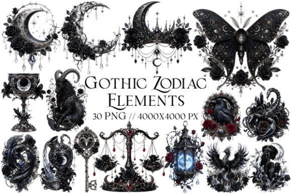 Download Gothic Zodiac Elements Clipart PNG - Premium Bundle