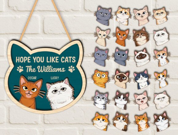 Download Custom Cat Shape Wood Welcome Door Sign - Shape Collection