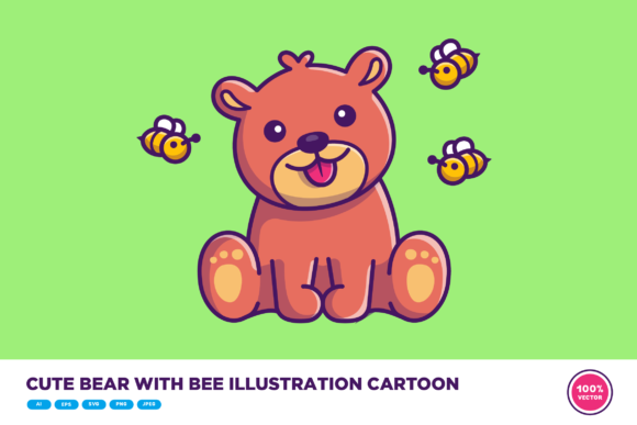 Download Cute Bear with Bee Illustration Cartoon - Illustration Collection