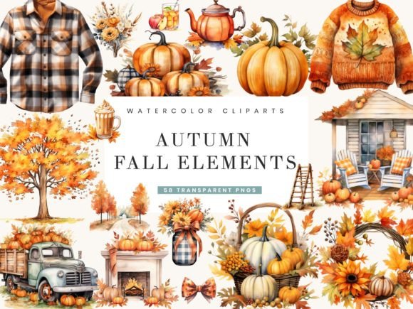 Download Watercolor Autumn Fall Elements Clipart - Elements Collection