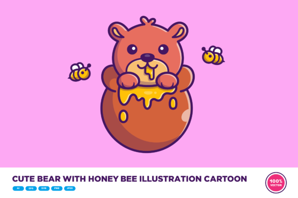 Download Cute Bear with Honey Bee Illustration - Illustration Collection