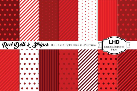 Download Red Digital Paper - Polka Dots &amp; Stripes - Red digital paper Collection