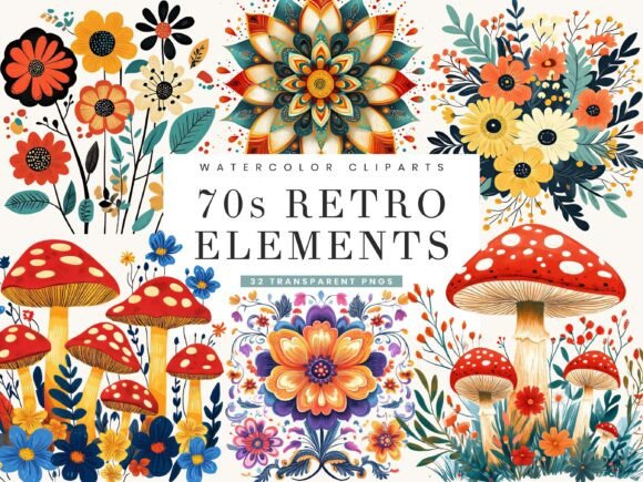 Download 70s Retro Elements Clipart Bundle - Elements Collection