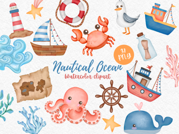 Download Nautical Ocean Elements Watercolor - Elements Collection