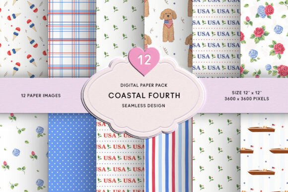 Download Floral July 4th Blue &amp; Red Digital Paper - Red digital paper Collection